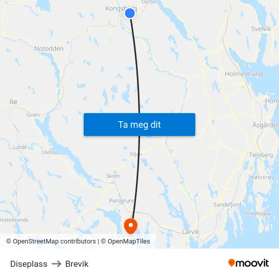 Diseplass to Brevik map