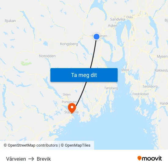 Vårveien to Brevik map