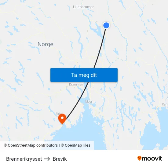 Brennerikrysset to Brevik map