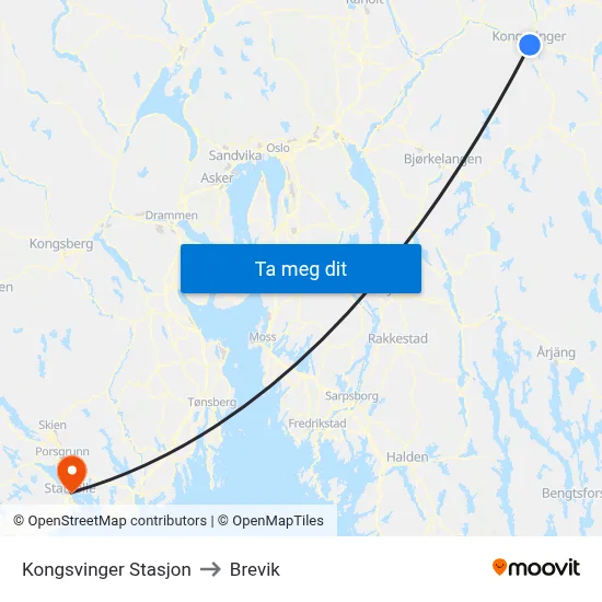 Kongsvinger Stasjon to Brevik map