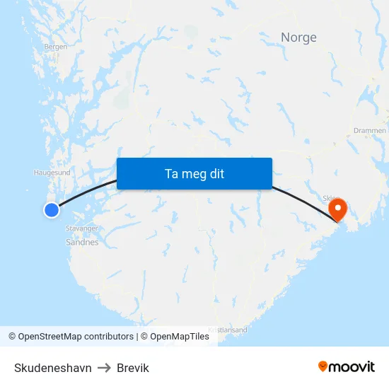 Skudeneshavn to Brevik map