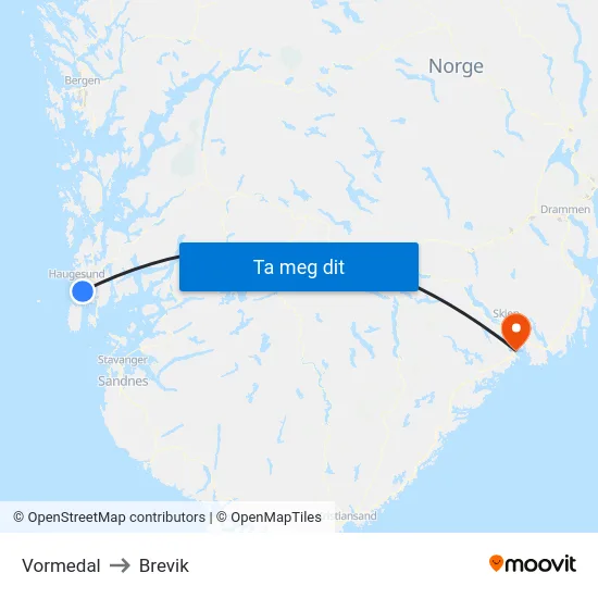 Vormedal to Brevik map