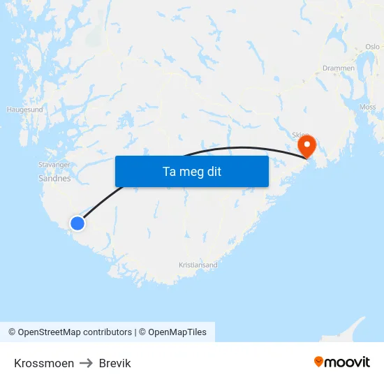 Krossmoen to Brevik map