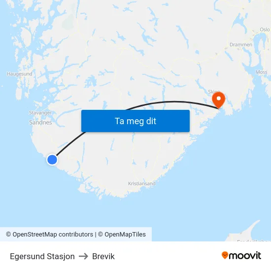 Egersund Stasjon to Brevik map