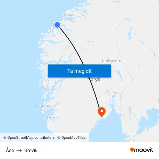 Åse to Brevik map