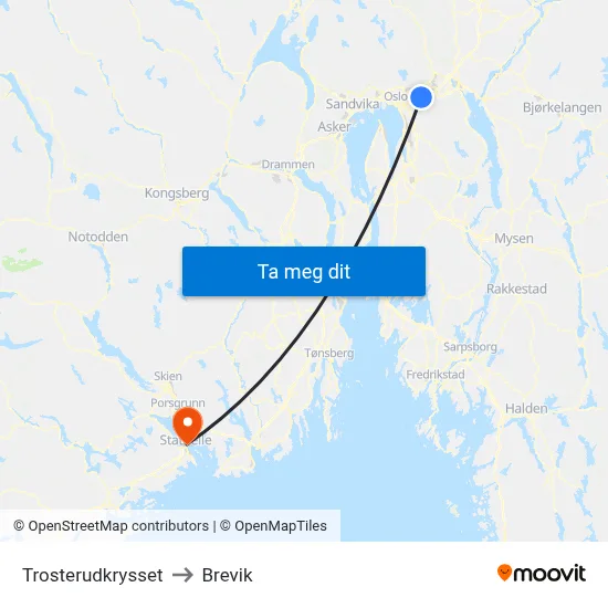 Trosterudkrysset to Brevik map