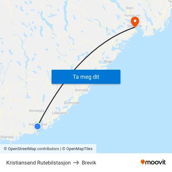 Kristiansand Rutebilstasjon to Brevik map