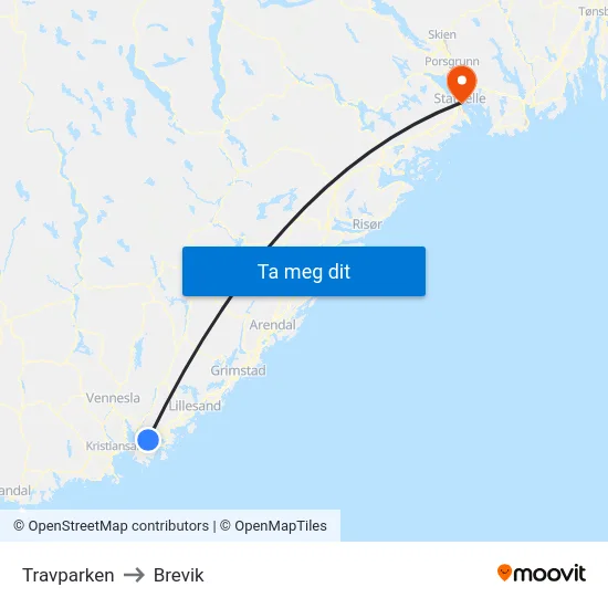 Travparken to Brevik map