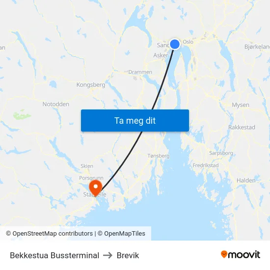 Bekkestua Bussterminal to Brevik map