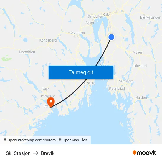 Ski Stasjon to Brevik map