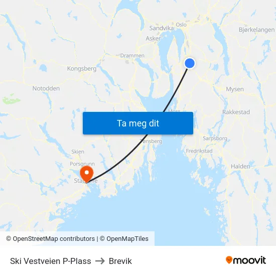 Ski Vestveien P-Plass to Brevik map