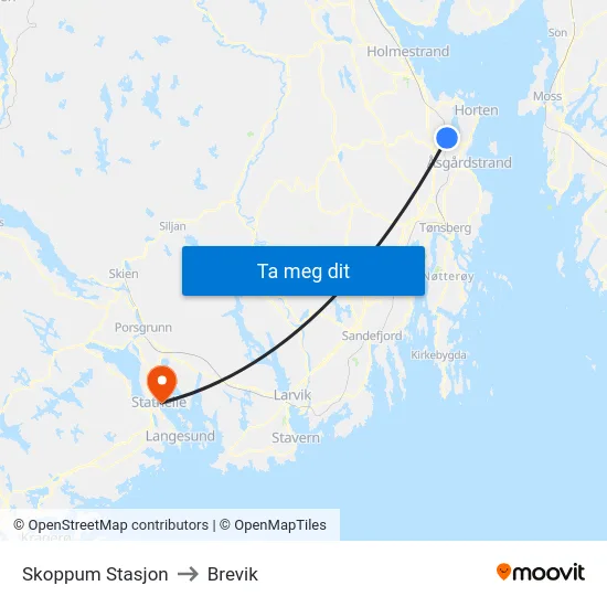 Skoppum Stasjon to Brevik map