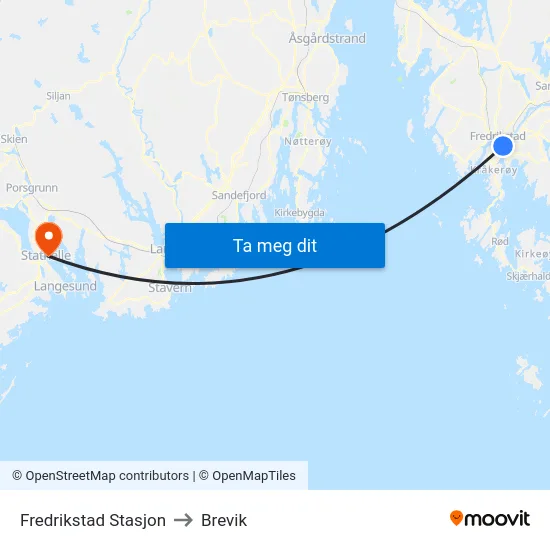 Fredrikstad Stasjon to Brevik map