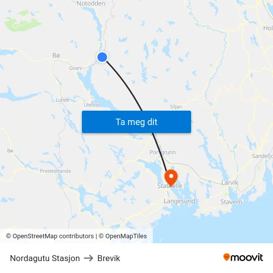 Nordagutu Stasjon to Brevik map