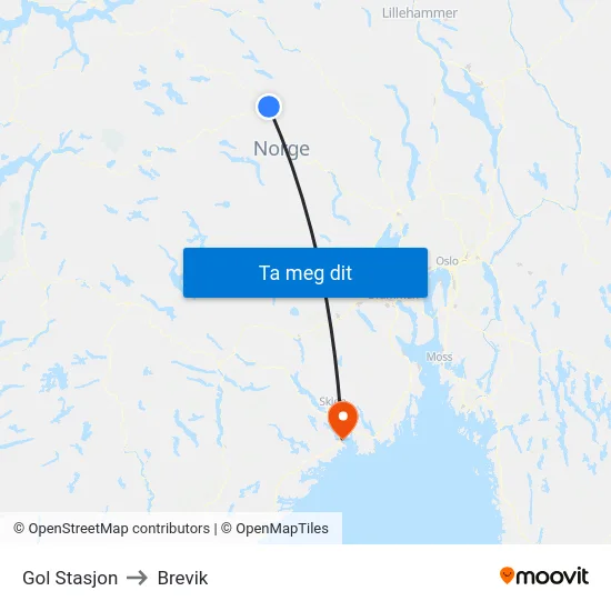 Gol Stasjon to Brevik map