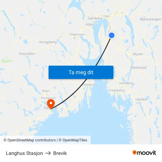 Langhus Stasjon to Brevik map