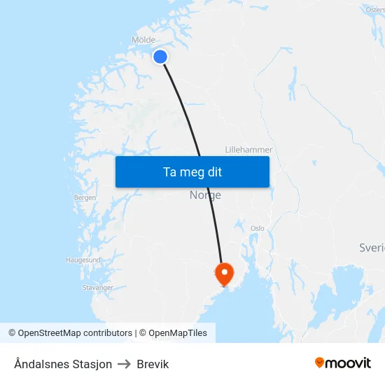Åndalsnes Stasjon to Brevik map