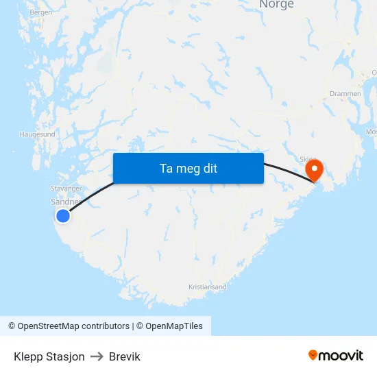 Klepp Stasjon to Brevik map