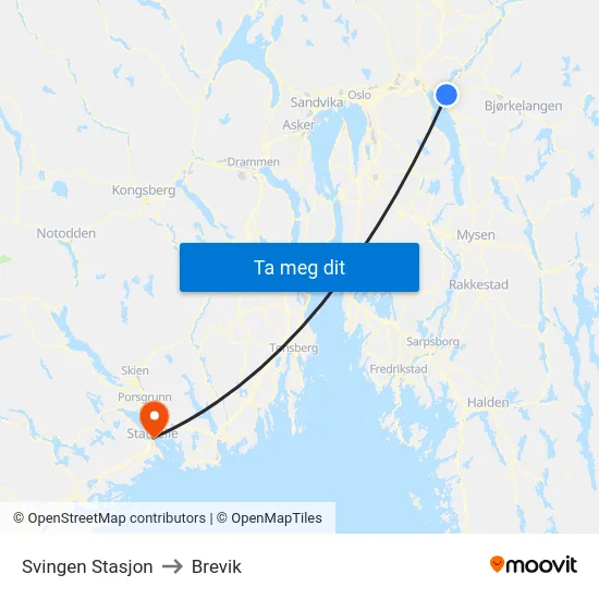Svingen Stasjon to Brevik map
