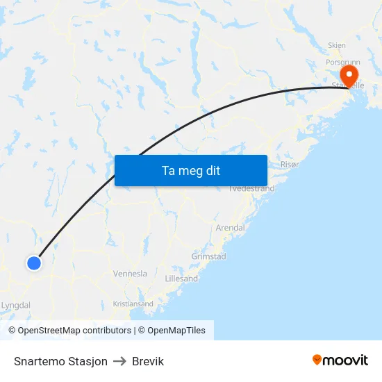 Snartemo Stasjon to Brevik map