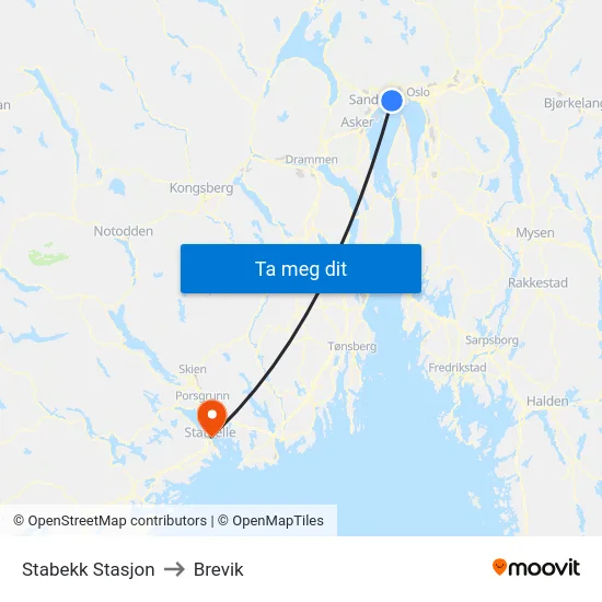 Stabekk Stasjon to Brevik map