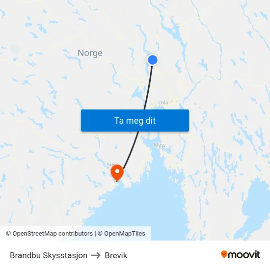 Brandbu Skysstasjon to Brevik map