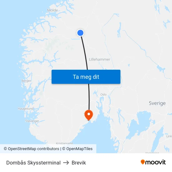 Dombås Skyssterminal to Brevik map