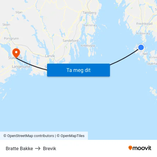 Bratte Bakke to Brevik map