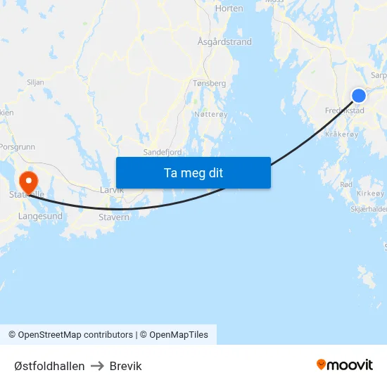 Østfoldhallen to Brevik map
