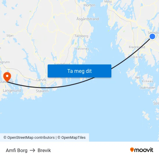 Amfi Borg to Brevik map