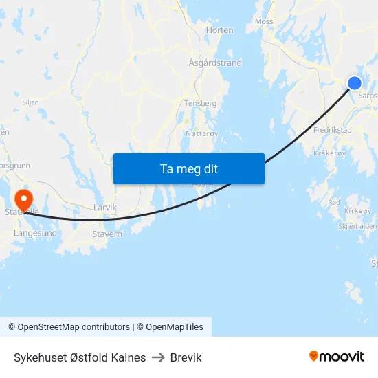Sykehuset Østfold Kalnes to Brevik map