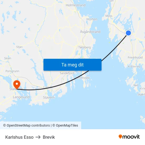 Karlshus Esso to Brevik map