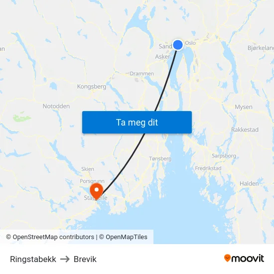 Ringstabekk to Brevik map