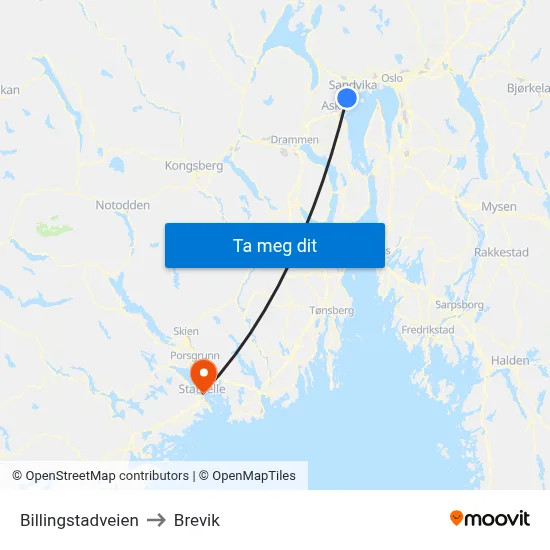 Billingstadveien to Brevik map