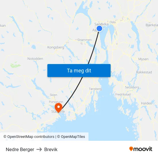 Nedre Berger to Brevik map