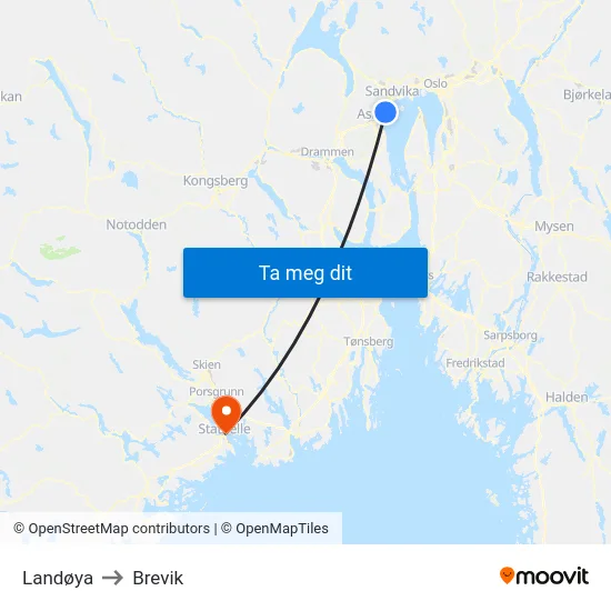 Landøya to Brevik map