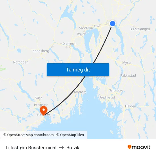 Lillestrøm Bussterminal to Brevik map