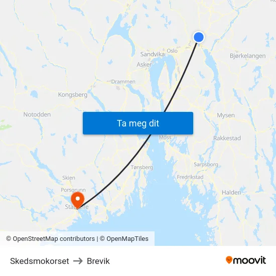 Skedsmokorset to Brevik map