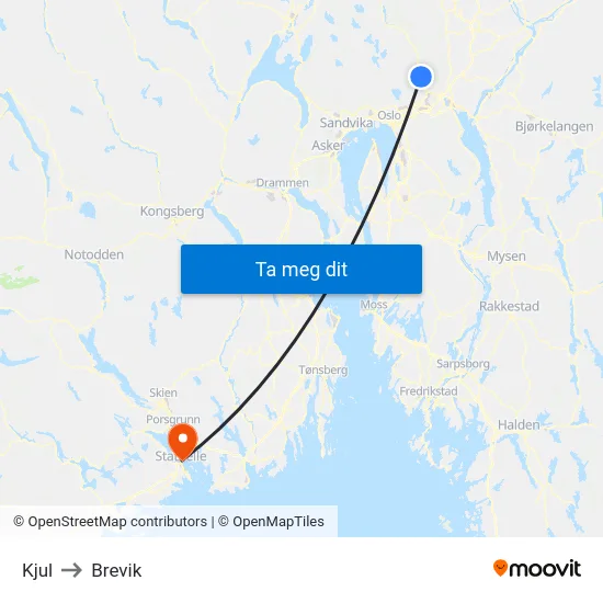 Kjul to Brevik map