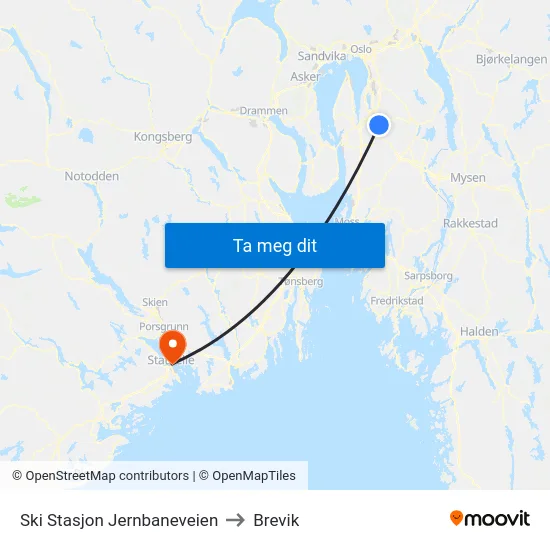 Ski Stasjon Jernbaneveien to Brevik map