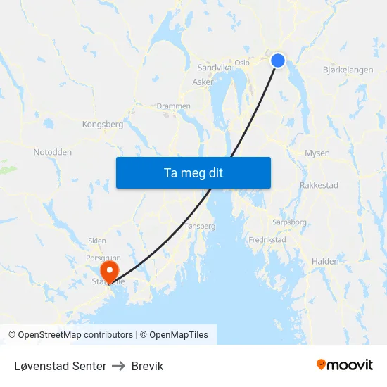 Løvenstad Senter to Brevik map