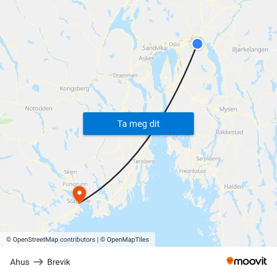 Ahus to Brevik map