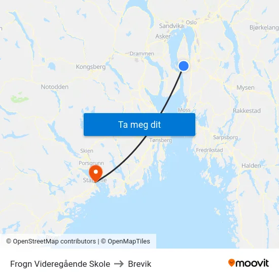 Frogn Videregående Skole to Brevik map