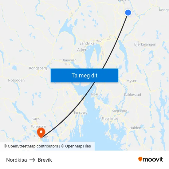 Nordkisa to Brevik map