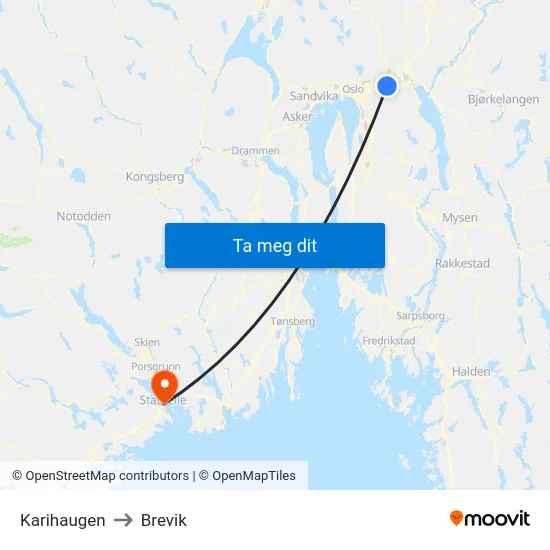 Karihaugen to Brevik map
