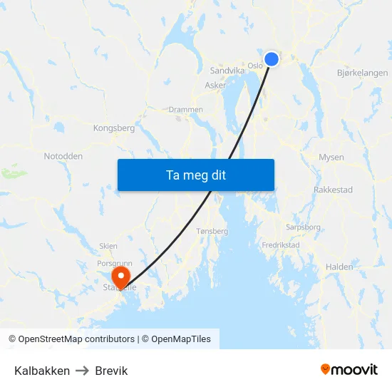 Kalbakken to Brevik map