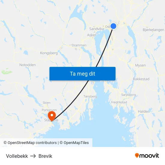 Vollebekk to Brevik map