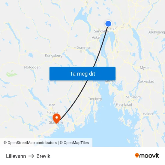 Lillevann to Brevik map