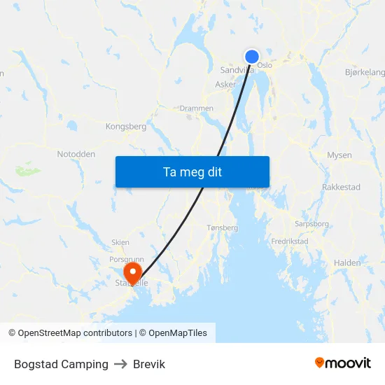 Bogstad Camping to Brevik map