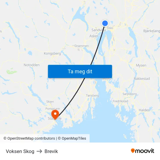 Voksen Skog to Brevik map